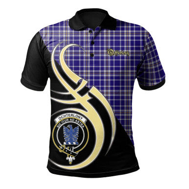 Scottish Ochterlony Clan Crest Tartan Polo Shirt Believe in Me Front Side Tartan Plaid