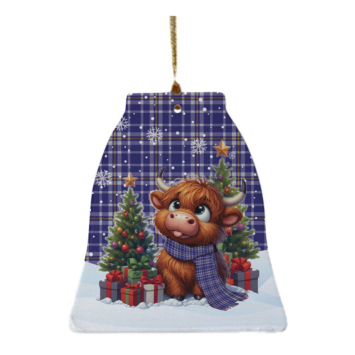 Scottish Ochterlony Clan Tartan Ceramic Ornament Cute Highland Cow Christmas Bell Style Tartan Plaid
