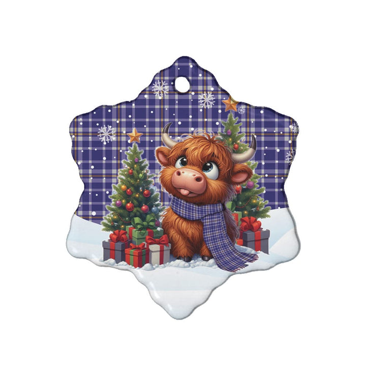Scottish Ochterlony Clan Tartan Ceramic Ornament Cute Highland Cow Christmas Snow Flake Style Tartan Plaid