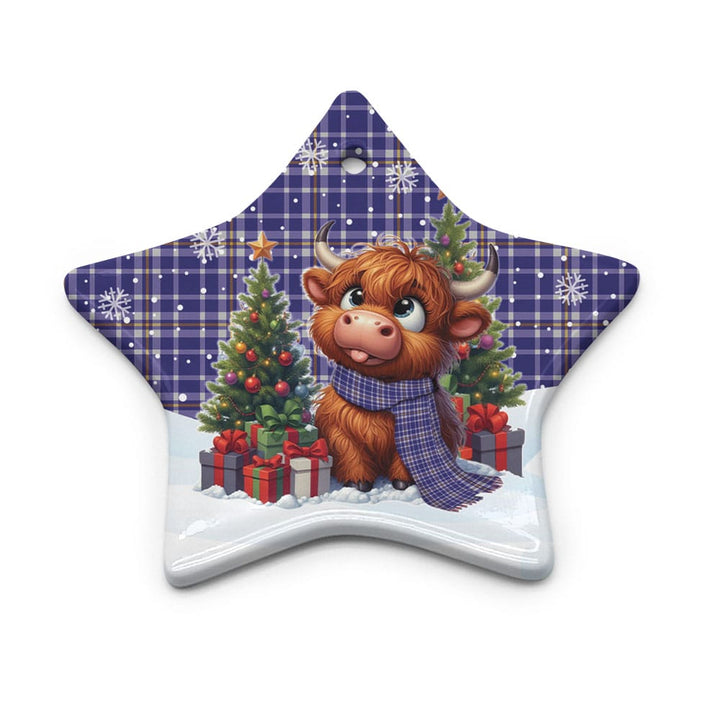 Scottish Ochterlony Clan Tartan Ceramic Ornament Cute Highland Cow Christmas Star Style Tartan Plaid