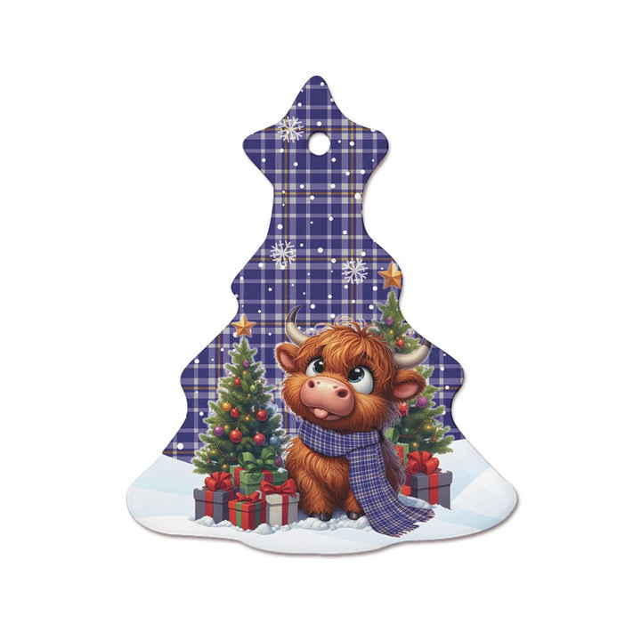 Scottish Ochterlony Clan Tartan Ceramic Ornament Cute Highland Cow Christmas Tree Style Tartan Plaid