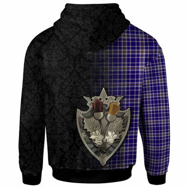 Scottish Ochterlony Clan Tartan Hoodie - Half Thistle Flowers Celtic Design Back Side Tartan Plaid