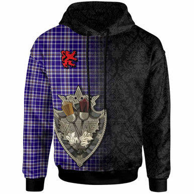 Scottish Ochterlony Clan Tartan Hoodie - Half Thistle Flowers Celtic Design Front Side Tartan Plaid