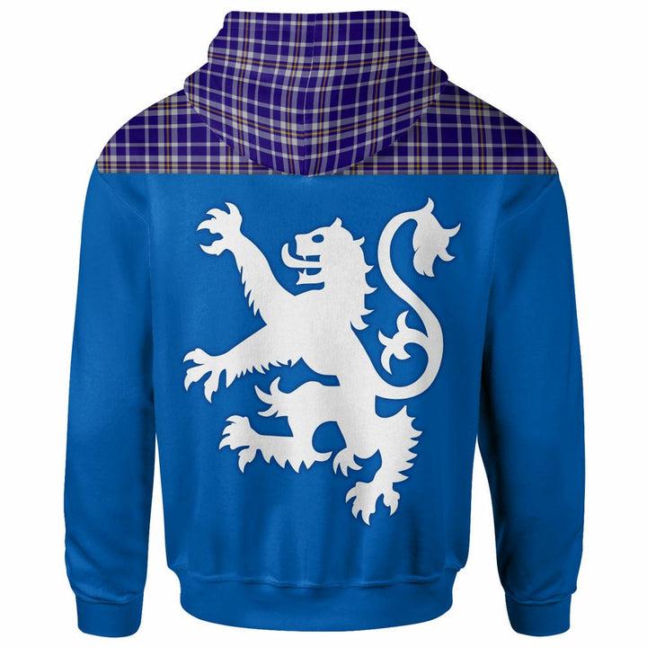 Scottish Ochterlony Clan Tartan Hoodie - Lion Rampant of Scotland With Flag back Side Tartan Plaid