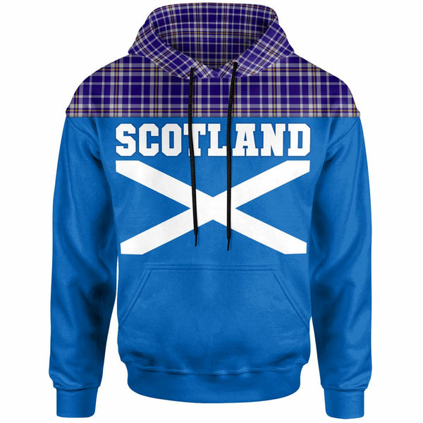 Scottish Ochterlony Clan Tartan Hoodie - Lion Rampant of Scotland With Flag Front Side Tartan Plaid