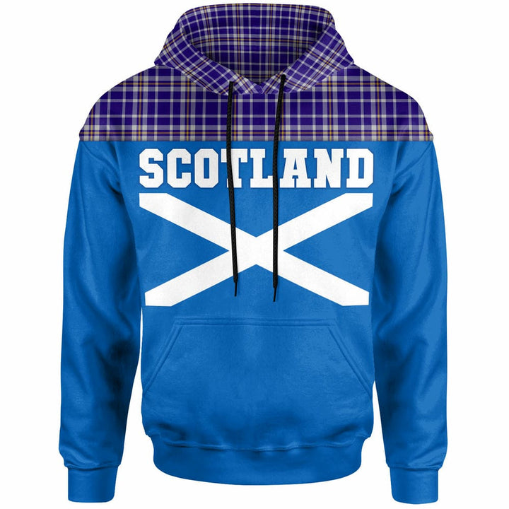 Scottish Ochterlony Clan Tartan Hoodie - Lion Rampant of Scotland With Flag Front Side Tartan Plaid