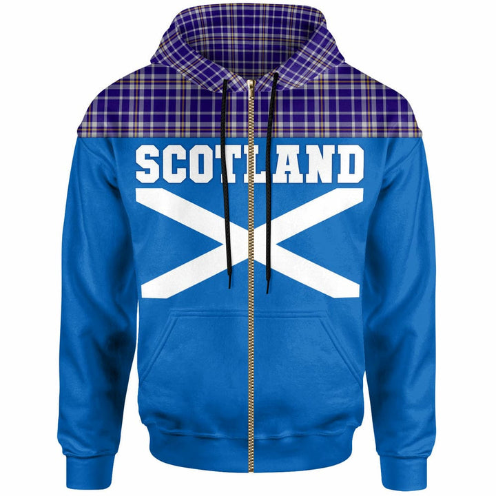 Scottish Ochterlony Clan Tartan Hoodie - Lion Rampant of Scotland With Flag Zip-up Tartan Plaid