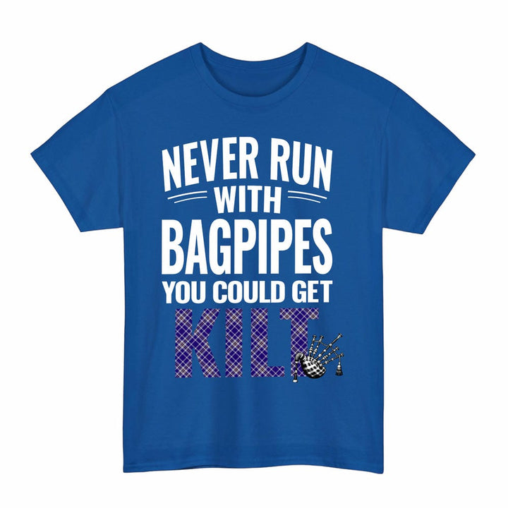 Scottish Ochterlony Clan Tartan Never Run With Bagpipes T-Shirt Tartan Plaid Royal Color
