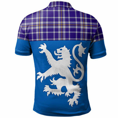Scottish Ochterlony Clan Tartan Polo Shirt - Lion Rampant of Scotland With Flag Back Side Tartan Plaid
