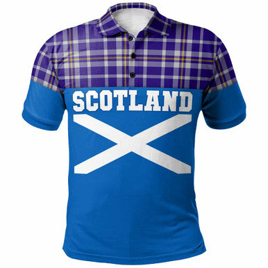 Scottish Ochterlony Clan Tartan Polo Shirt - Lion Rampant of Scotland With Flag Front Side Tartan Plaid