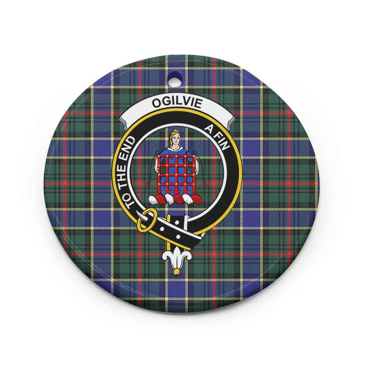 Scottish Ogilvie Clan Crest Tartan Ceramic Ornament Circle Shape Tartan Plaid