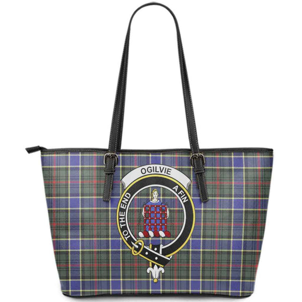 Scottish Ogilvie Clan Crest Tartan Leather Tote Tartan Plaid