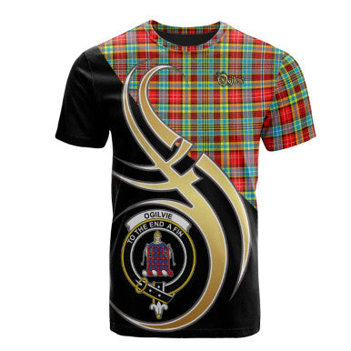 Scottish Ogilvie Clan Crest Tartan T-Shirt Believe in Me Front Side Tartan Plaid