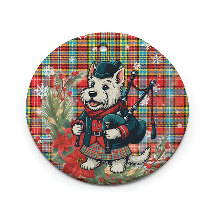 Scottish Ogilvie Clan Tartan Ceramic Ornament Cute Scottish Terrier Dog Circle Style Tartan Plaid