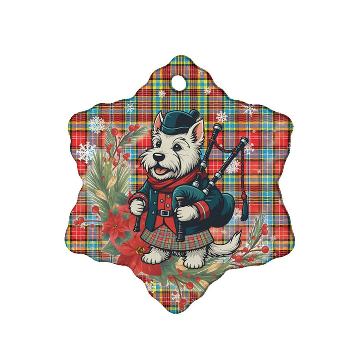 Scottish Ogilvie Clan Tartan Ceramic Ornament Cute Scottish Terrier Dog Snow Flake Style Tartan Plaid