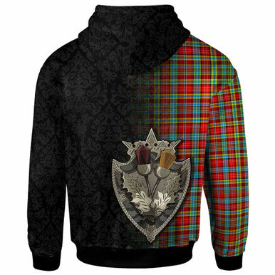 Scottish Ogilvie Clan Tartan Hoodie - Half Thistle Flowers Celtic Design Back Side Tartan Plaid