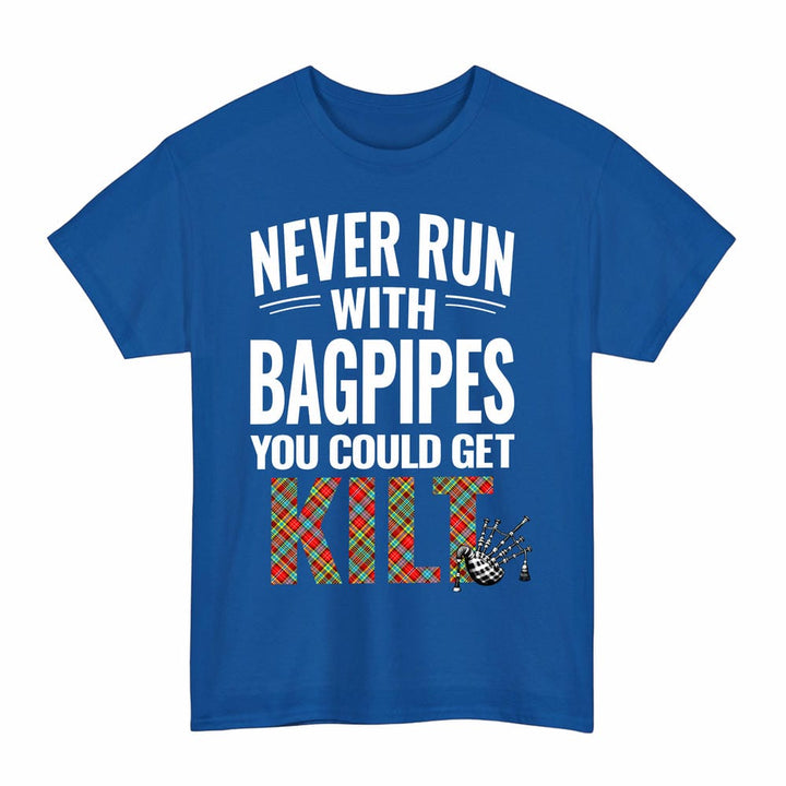 Scottish Ogilvie Clan Tartan Never Run With Bagpipes T-Shirt Tartan Plaid Royal Color