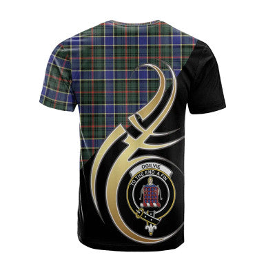Scottish Ogilvie Hunting Modern Clan Crest Tartan T-Shirt Believe in Me Back Side Tartan Plaid