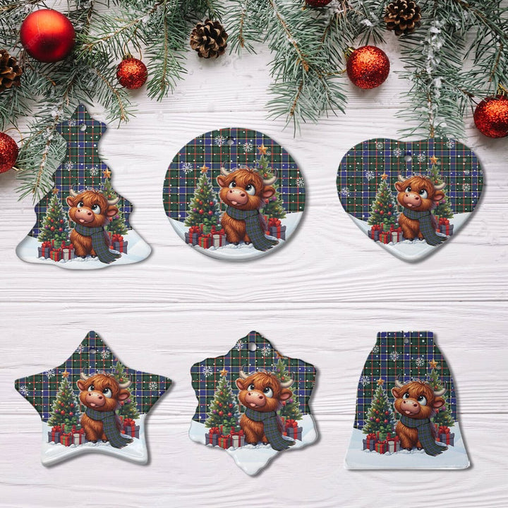 Scottish Ogilvie Hunting Modern Clan Tartan Ceramic Ornament Cute Highland Cow Christmas All Style Tartan Plaid