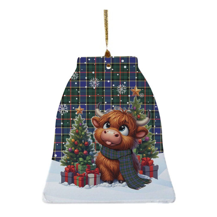 Scottish Ogilvie Hunting Modern Clan Tartan Ceramic Ornament Cute Highland Cow Christmas Bell Style Tartan Plaid