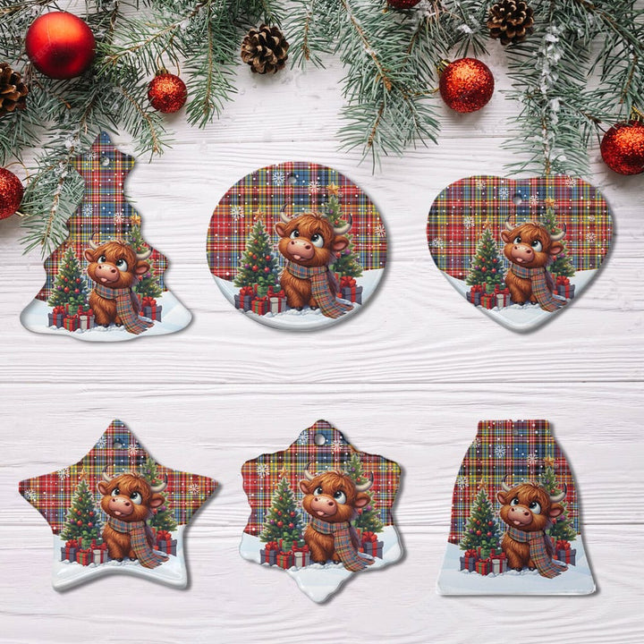 Scottish Ogilvie of Airlie Ancient Clan Tartan Ceramic Ornament Cute Highland Cow Christmas All Style Tartan Plaid