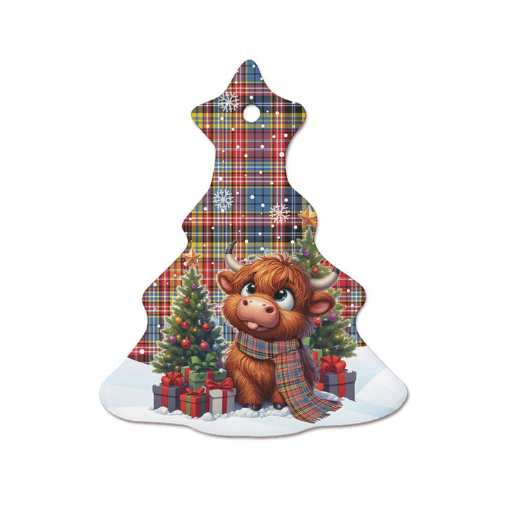 Scottish Ogilvie of Airlie Ancient Clan Tartan Ceramic Ornament Cute Highland Cow Christmas Tree Style Tartan Plaid