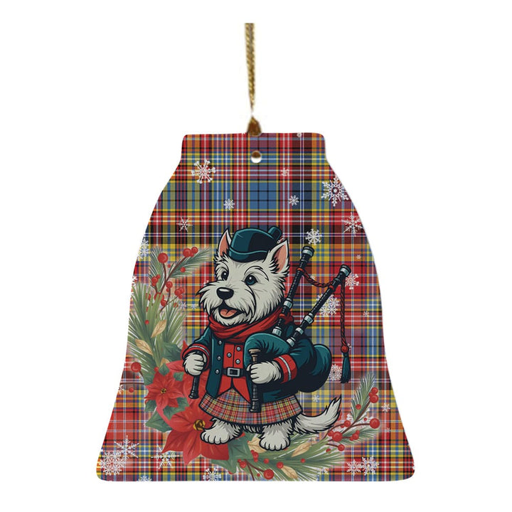 Scottish Ogilvie of Airlie Ancient Clan Tartan Ceramic Ornament Cute Scottish Terrier Dog Bell Style Tartan Plaid