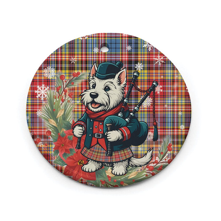 Scottish Ogilvie of Airlie Ancient Clan Tartan Ceramic Ornament Cute Scottish Terrier Dog Circle Style Tartan Plaid