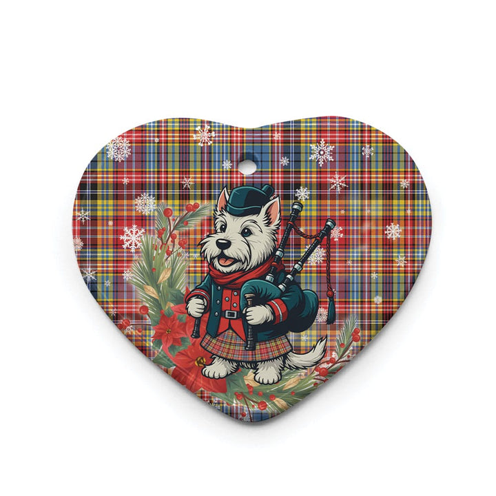 Scottish Ogilvie of Airlie Ancient Clan Tartan Ceramic Ornament Cute Scottish Terrier Dog Heart Style Tartan Plaid