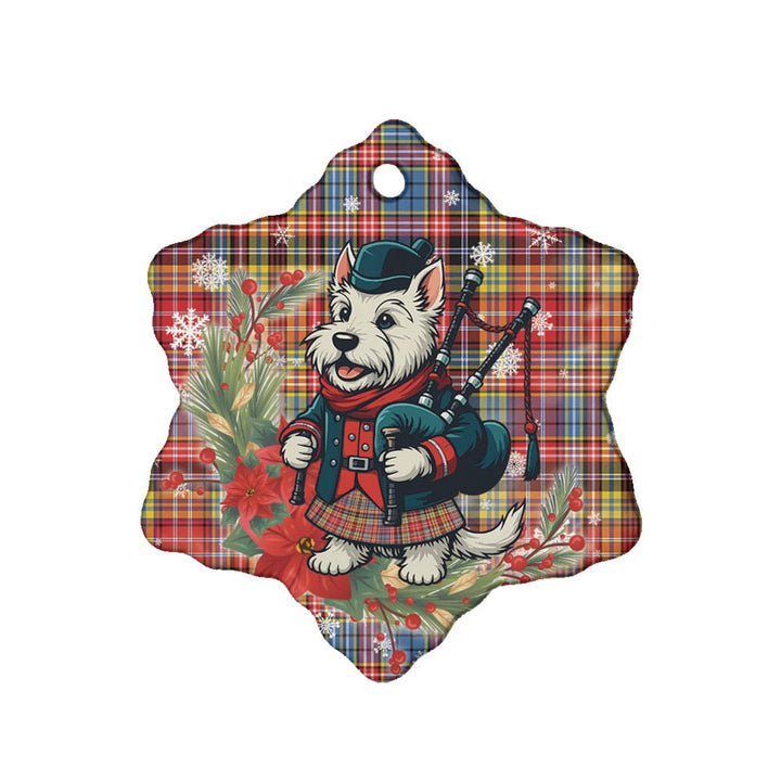 Scottish Ogilvie of Airlie Ancient Clan Tartan Ceramic Ornament Cute Scottish Terrier Dog Snow Flake Style Tartan Plaid