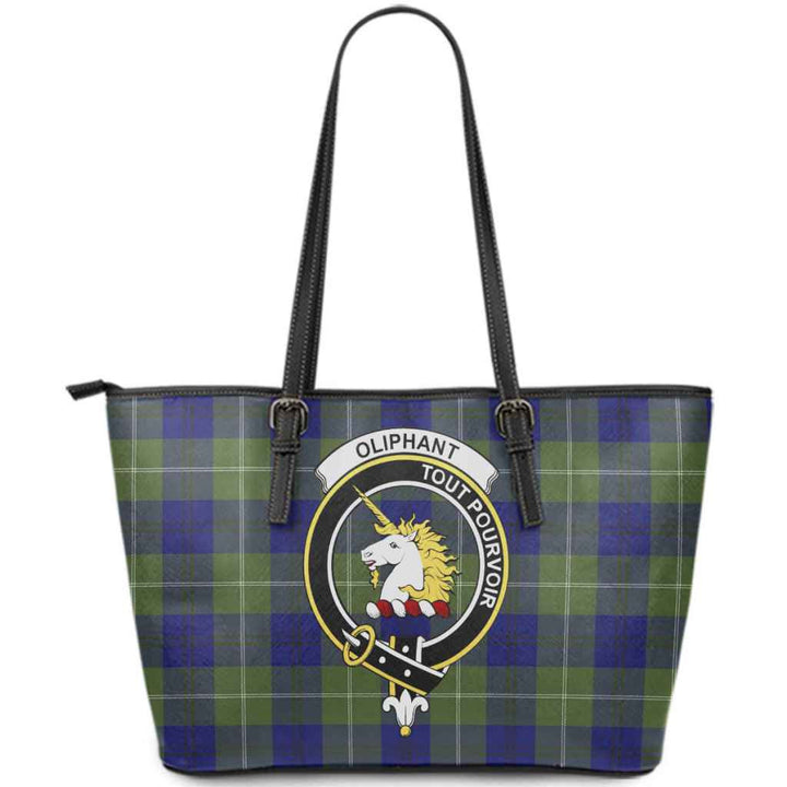 Scottish Oliphant Clan Crest Tartan Leather Tote Tartan Plaid