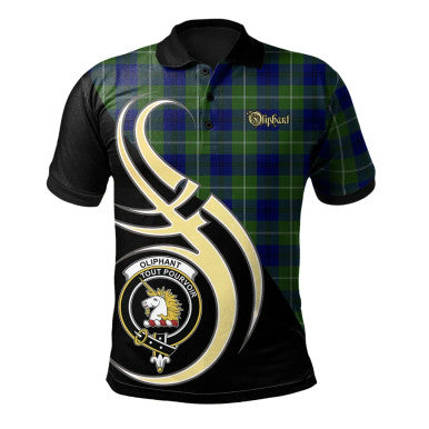 Scottish Oliphant Modern Clan Crest Tartan Polo Shirt Believe in Me Front Side Tartan Plaid