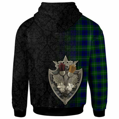 Scottish Oliphant Modern Clan Tartan Hoodie - Half Thistle Flowers Celtic Design Back Side Tartan Plaid