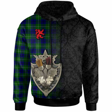 Scottish Oliphant Modern Clan Tartan Hoodie - Half Thistle Flowers Celtic Design Front Side Tartan Plaid