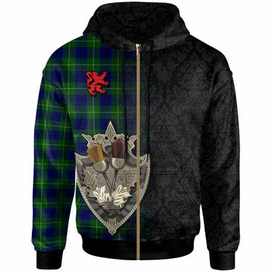 Scottish Oliphant Modern Clan Tartan Hoodie - Half Thistle Flowers Celtic Design Zip-up Tartan Plaid