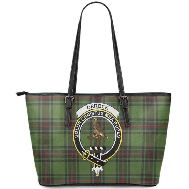 Scottish Orrock Clan Crest Tartan Leather Tote Tartan Plaid