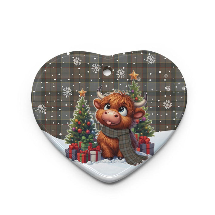 Scottish Outlander Fraser Clan Tartan Ceramic Ornament Cute Highland Cow Christmas Heart Style Tartan Plaid