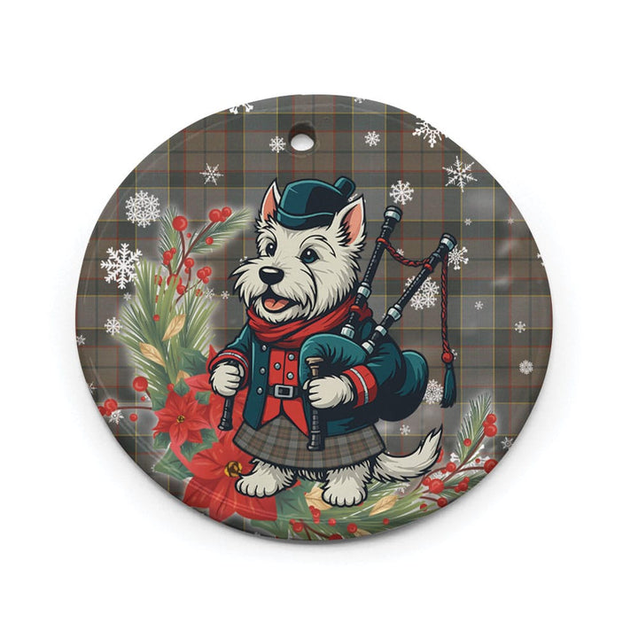 Scottish Outlander Fraser Clan Tartan Ceramic Ornament Cute Scottish Terrier Dog Circle Style Tartan Plaid