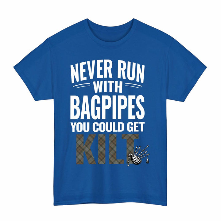 Scottish Outlander Fraser Clan Tartan Never Run With Bagpipes T-Shirt Tartan Plaid Royal Color