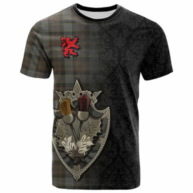 Scottish Outlander Fraser Clan Tartan T-Shirt - Half Thistle Flowers Celtic Design Front Side Tartan Plaid