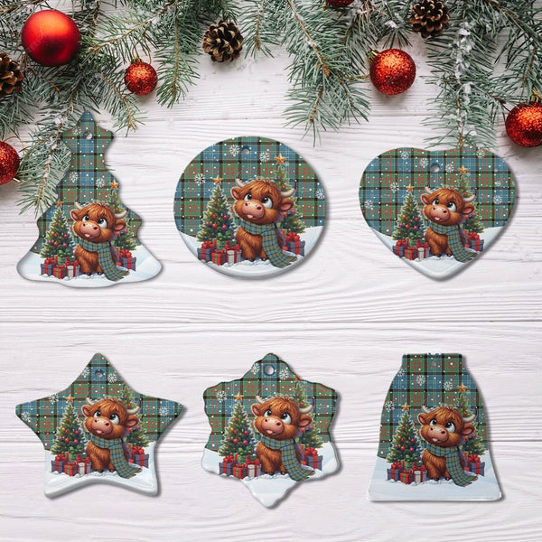 Scottish Paisley District Clan Tartan Ceramic Ornament Cute Highland Cow Christmas All Style Tartan Plaid