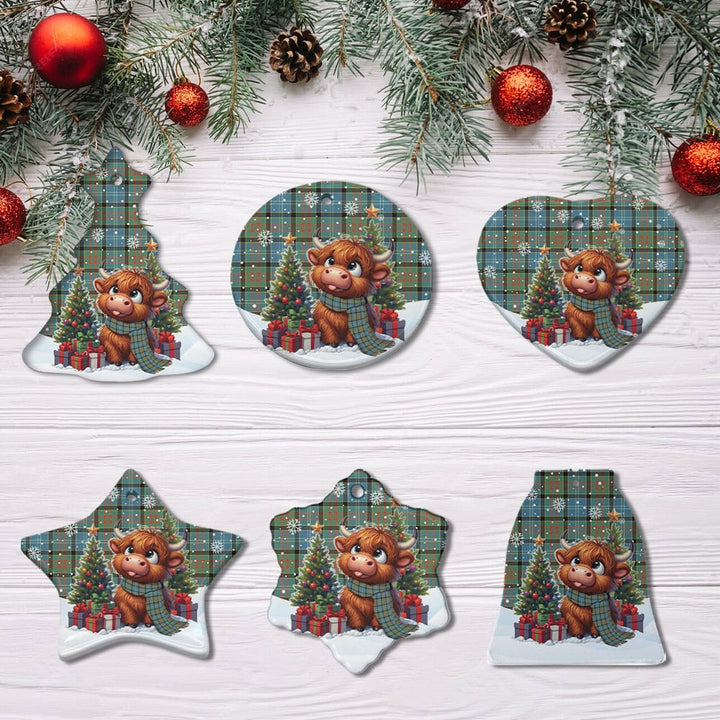 Scottish Paisley District Clan Tartan Ceramic Ornament Cute Highland Cow Christmas All Style Tartan Plaid