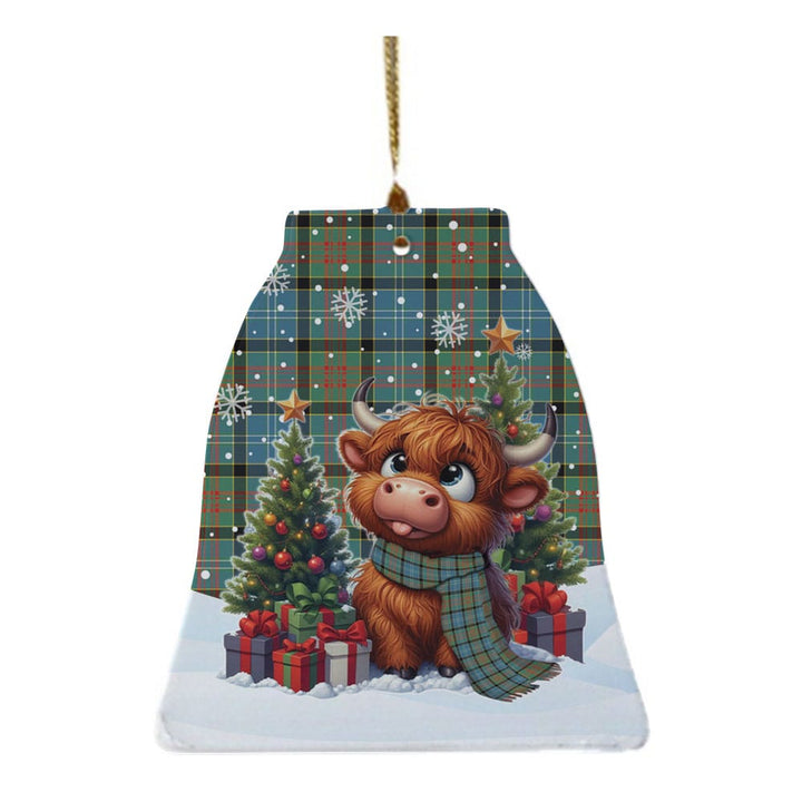 Scottish Paisley District Clan Tartan Ceramic Ornament Cute Highland Cow Christmas Bell Style Tartan Plaid