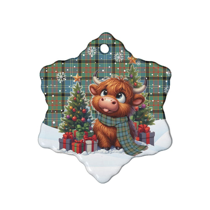 Scottish Paisley District Clan Tartan Ceramic Ornament Cute Highland Cow Christmas Snow Flake Style Tartan Plaid