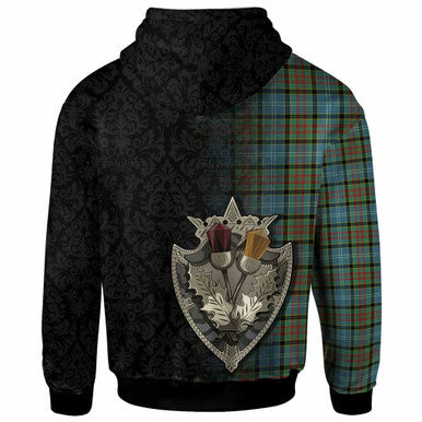 Scottish Paisley District Clan Tartan Hoodie - Half Thistle Flowers Celtic Design Back Side Tartan Plaid