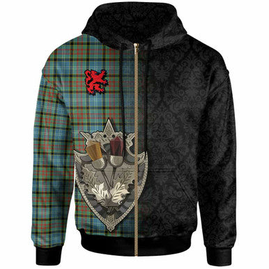 Scottish Paisley District Clan Tartan Hoodie - Half Thistle Flowers Celtic Design Zip-up Tartan Plaid