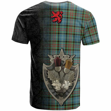Scottish Paisley District Clan Tartan T-Shirt - Half Thistle Flowers Celtic Design Back Side Tartan Plaid