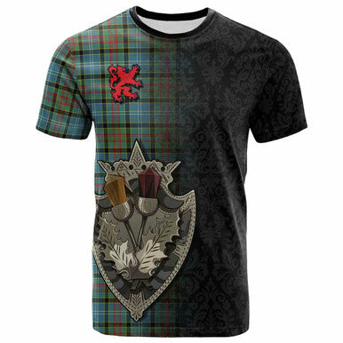 Scottish Paisley District Clan Tartan T-Shirt - Half Thistle Flowers Celtic Design Front Side Tartan Plaid