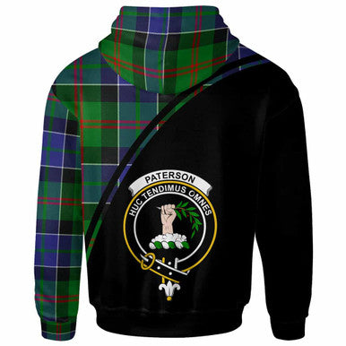 Scottish Paterson Clan Crest Tartan Curve Hoodie Back Side Tartan Plaid