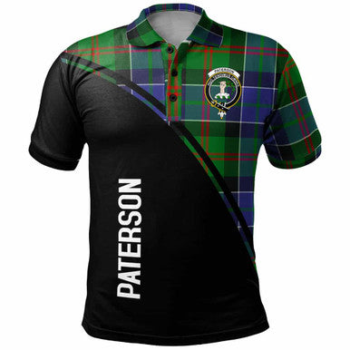 Scottish Paterson Clan Crest Tartan Curve Polo Shirt Front Side Tartan Plaid